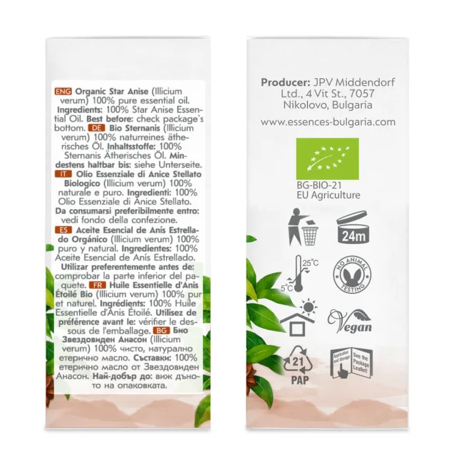 Био Етерично Масло от Звездовиден Анасон (15мл) кутия страни